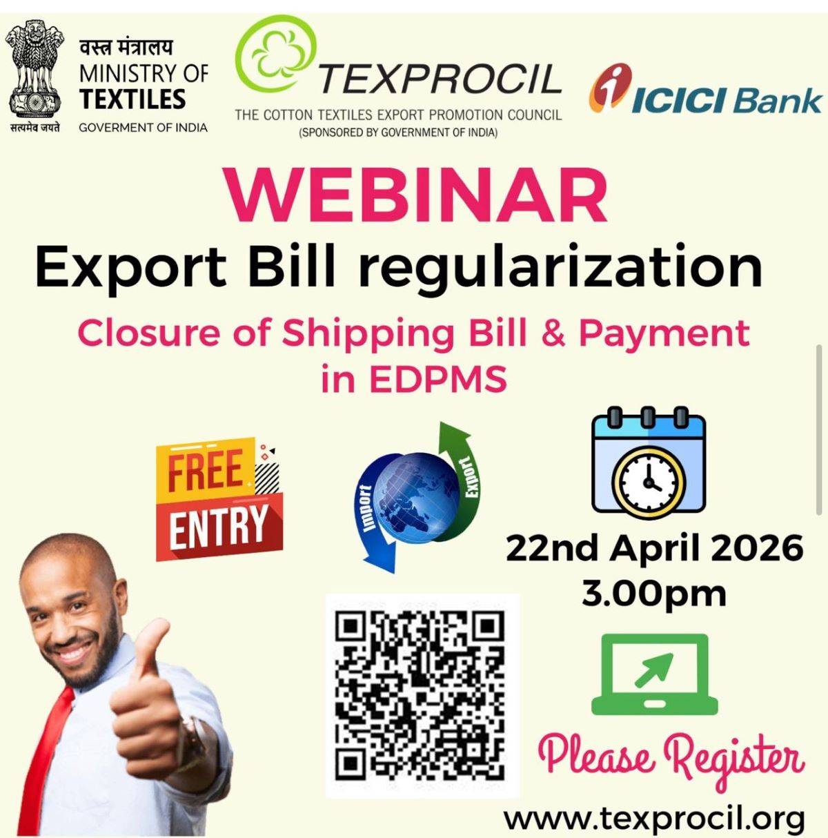 TEXPROCIL webinar: Export bill regularization - Closure of shipping bill & payment in EDPMS